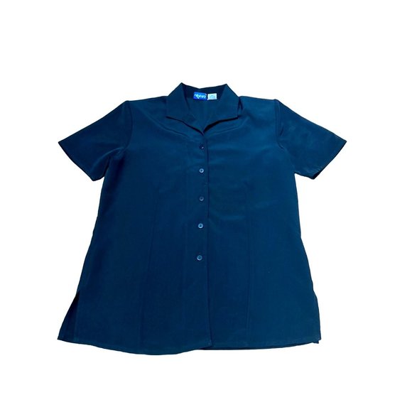Anna Polyester Black Button Up Short Sleeve  Blouse Size S - Picture 8 of 11